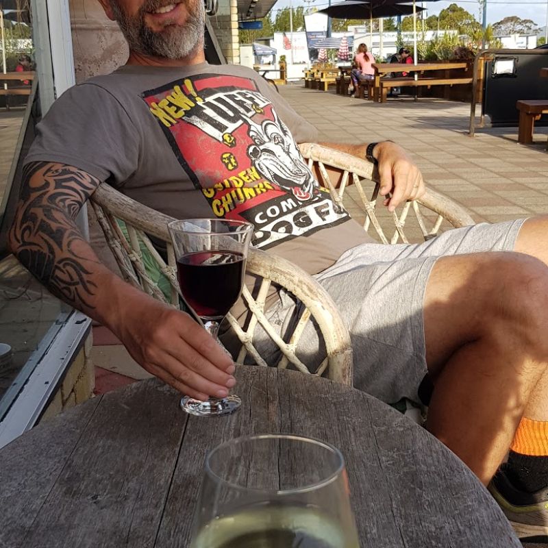 Relaxing at the Fireside Beer and Wine House in Shearwater Tasmania
