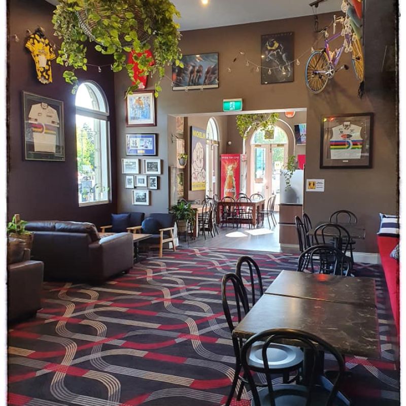 Relaxing at the Goldfields Cycle Sports & Cafe Velo at the City Family Hotel in Bendigo Victoria